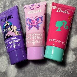 Disney Villains, Stitch, and Barbie Body Scrub Set - Purple, Pink, Teal